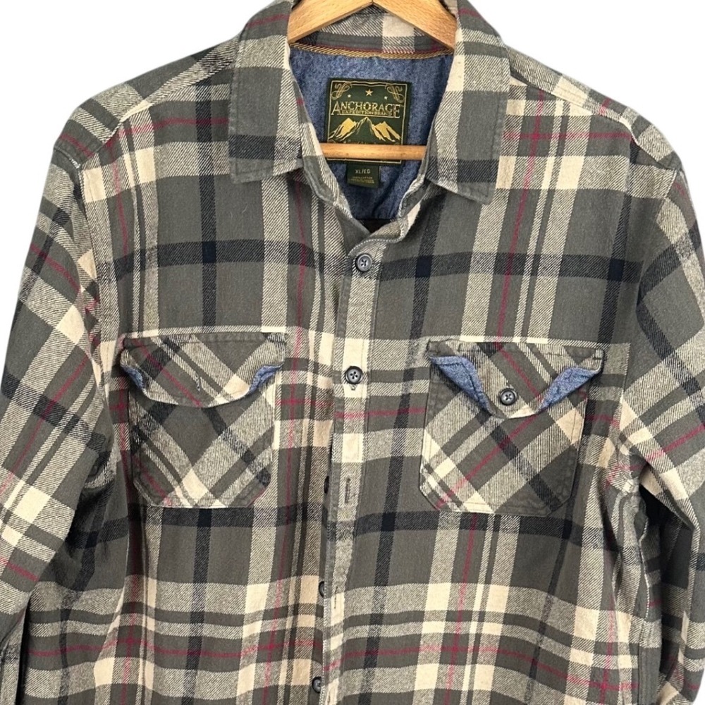 Anchorage Expedition Brand Mens XL Plaid Flannel Button Down Shirt Red Cotton